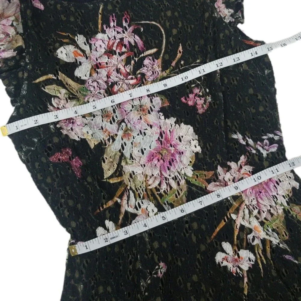 Anthropologie Eri +Ali Black Floral Lace Dress 4 Nevaeh Ruffle Cap Sleeve